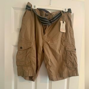 Free Planet Belted Dark Khaki Men’s Cargo Shorts Front Zipper 38” Waist
